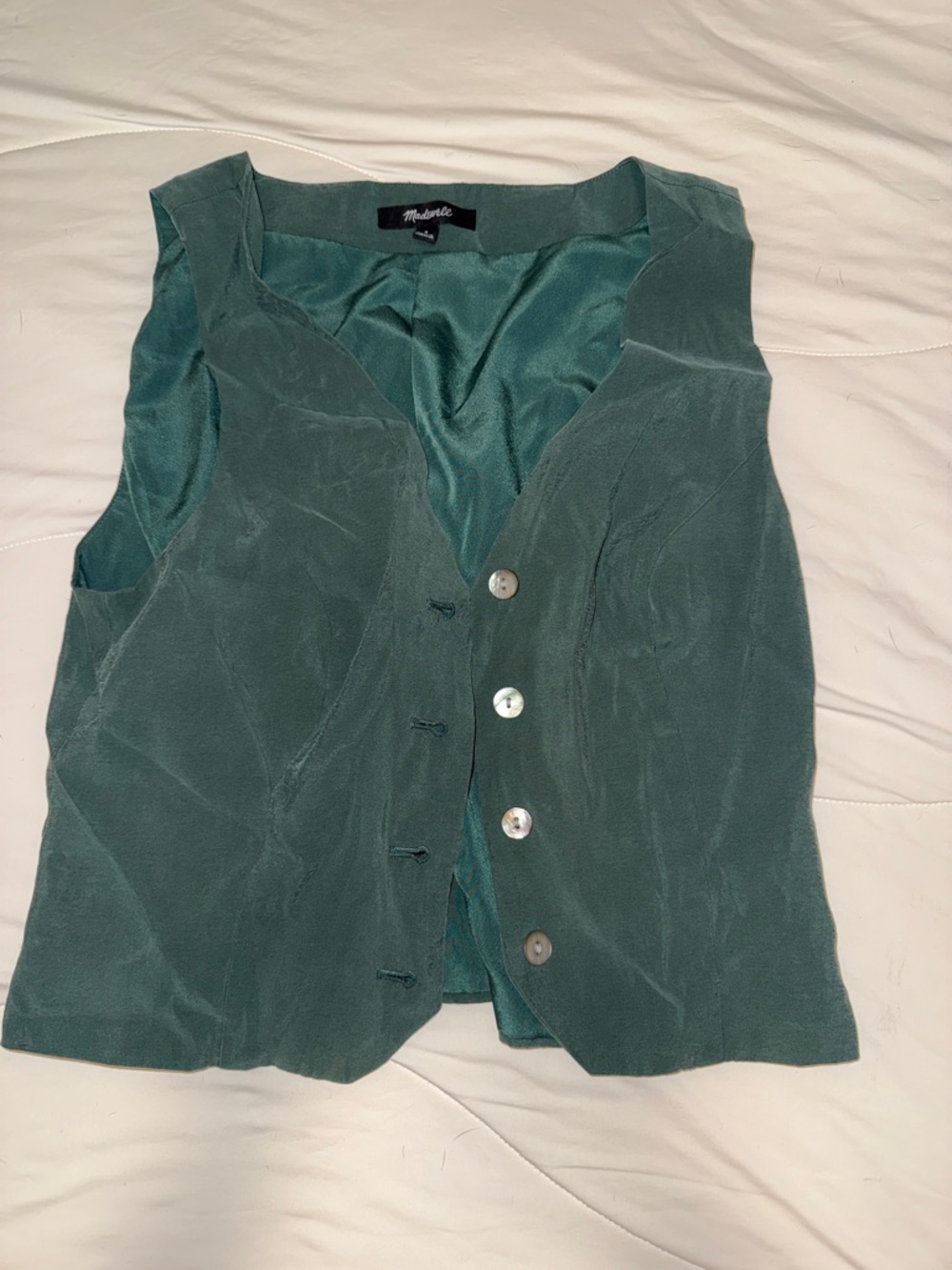 Madewell Teal Green Button-Front Sleeveless Vest